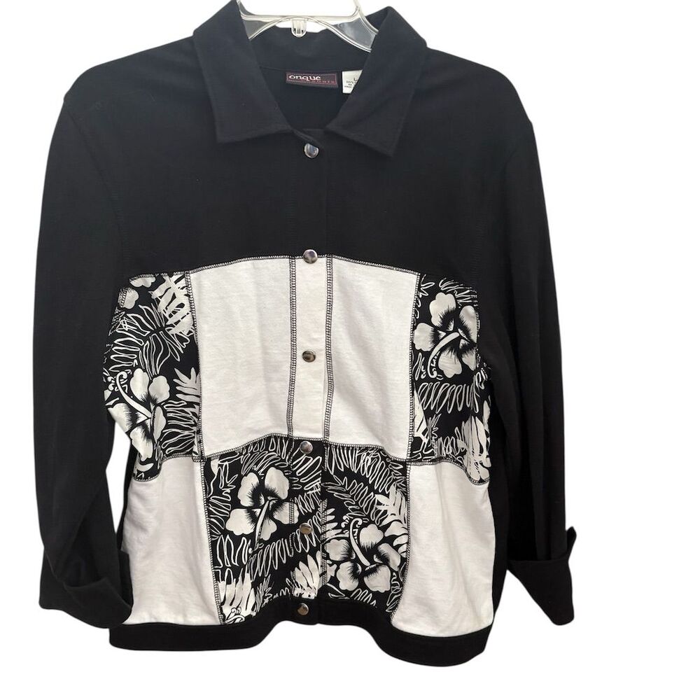 ONQUE Casual Women's‎ Floral Button-Up Jacket Black Size L